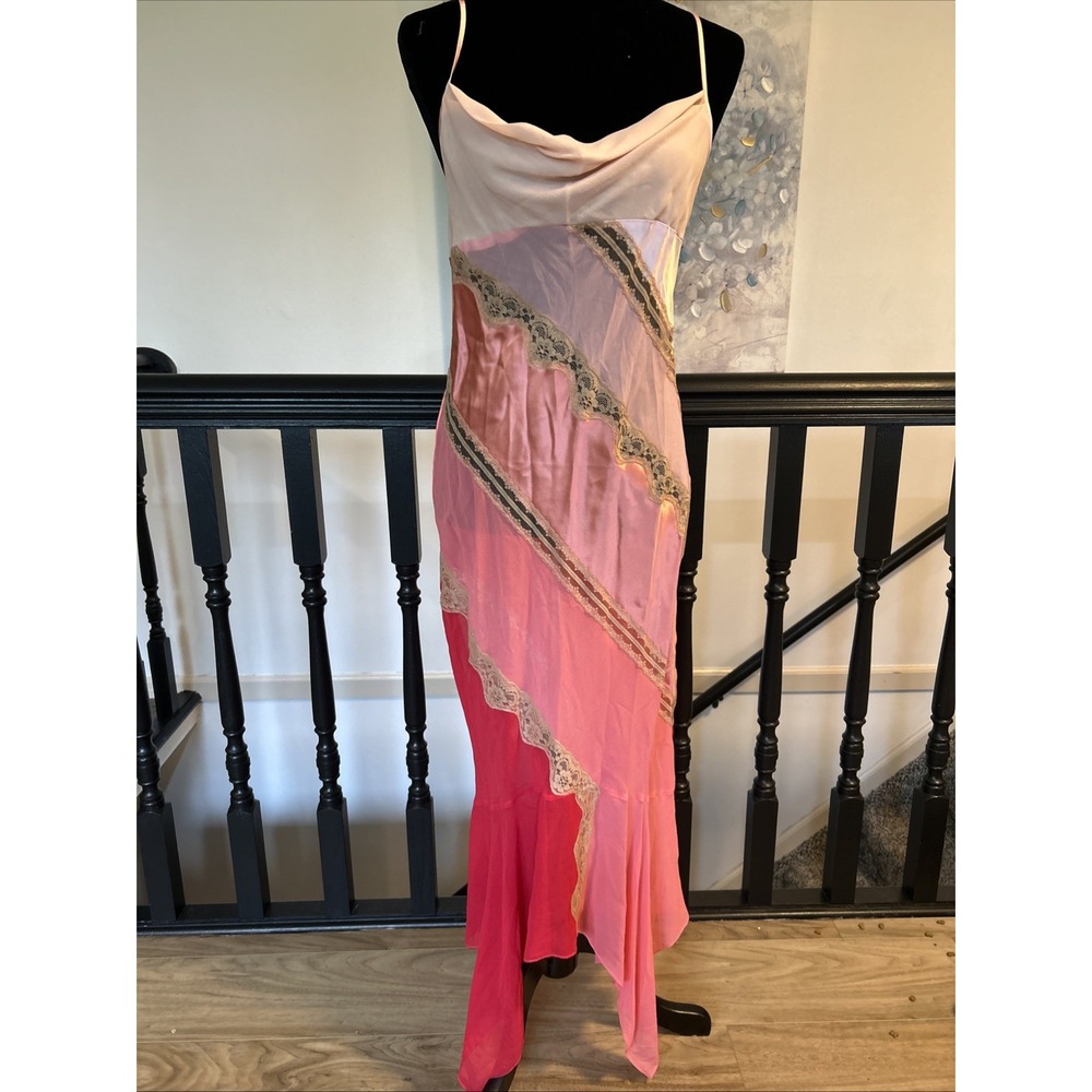 RARE Victoria's Secret Y2K Blushing Pinks Silk Lace Slip Maxi Dress Size Small
